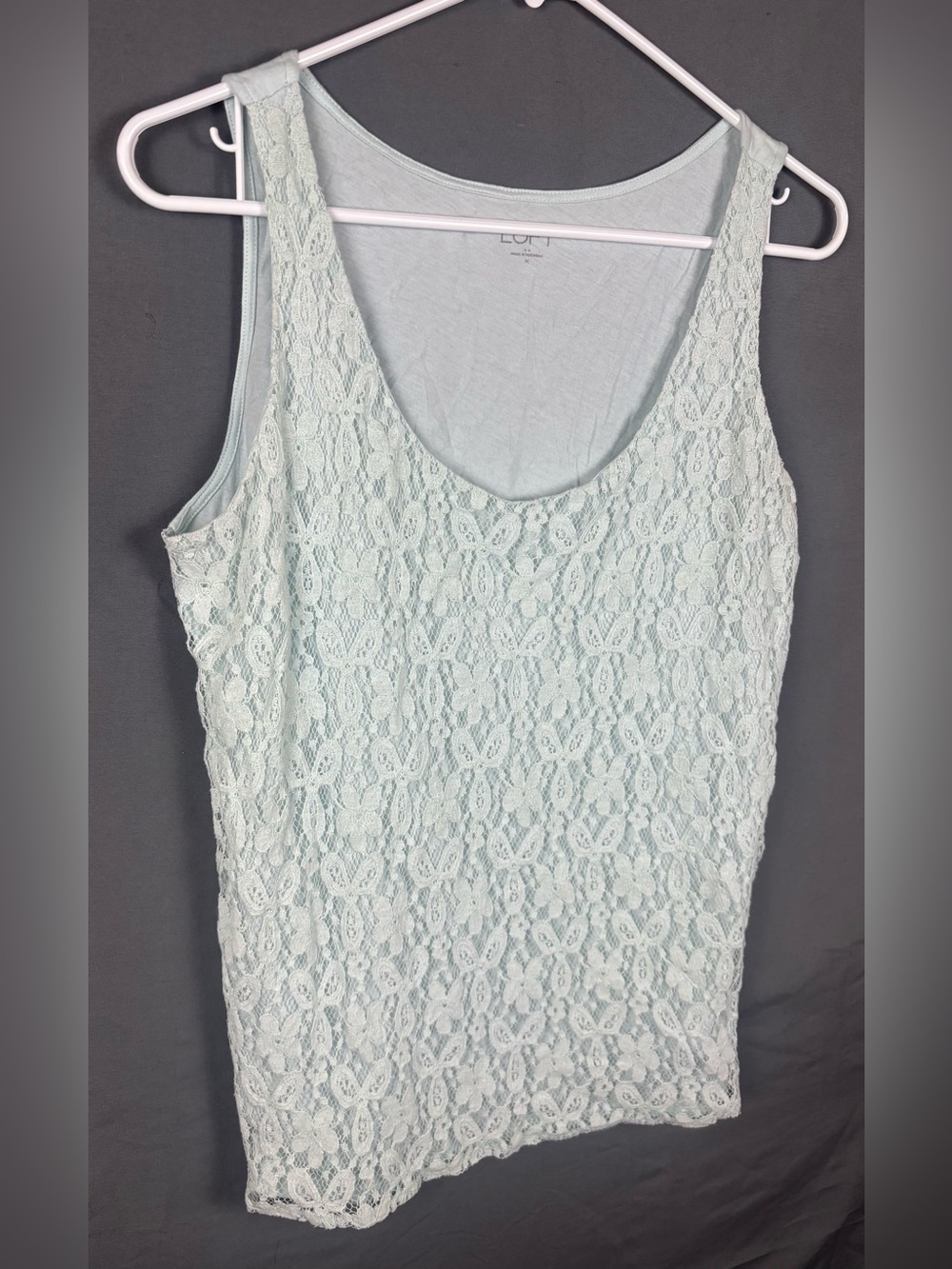 LOFT | Women’s Light Turquoise Lace Tank Top | Cotton | Size Medium
